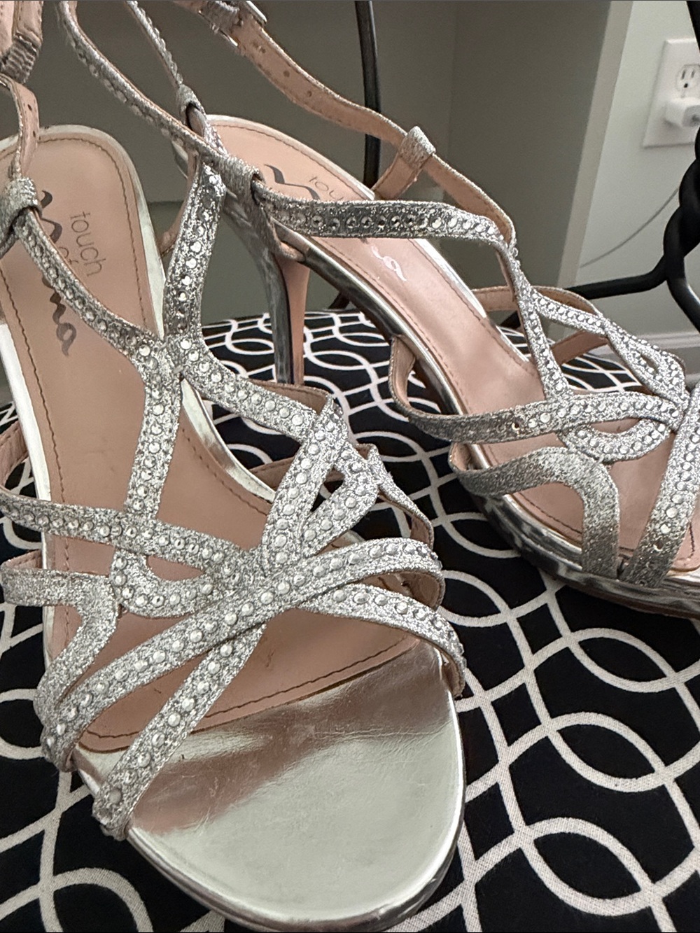 Touch of Nina Silver Crystal-Strap Stiletto Sandals